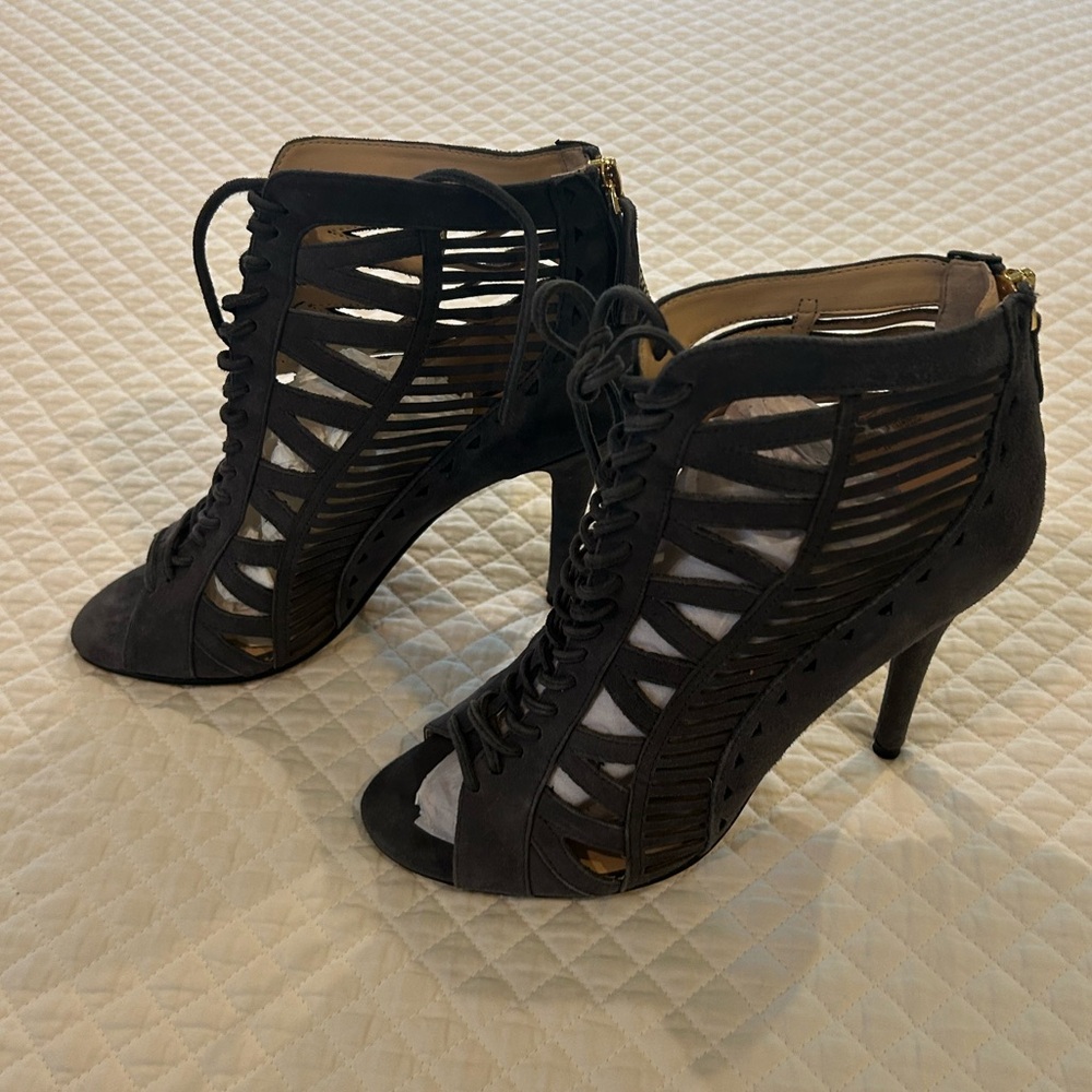 Worn once! Nine West dark gray suede Lace-Up booties. Size 8